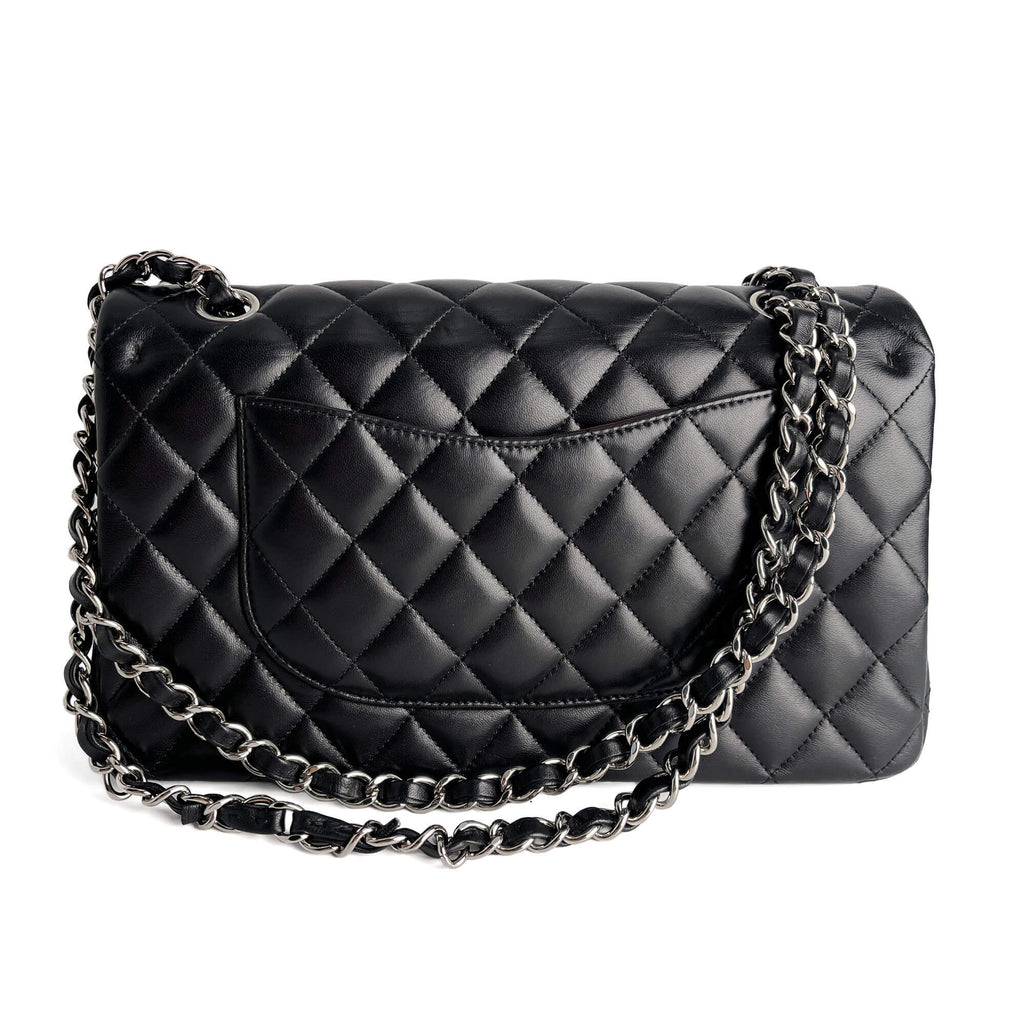 Second hand Chanel Classic Double Flap Medium Lambskin Leather Matelassè Shoulder Bag Black - Tabita Bags