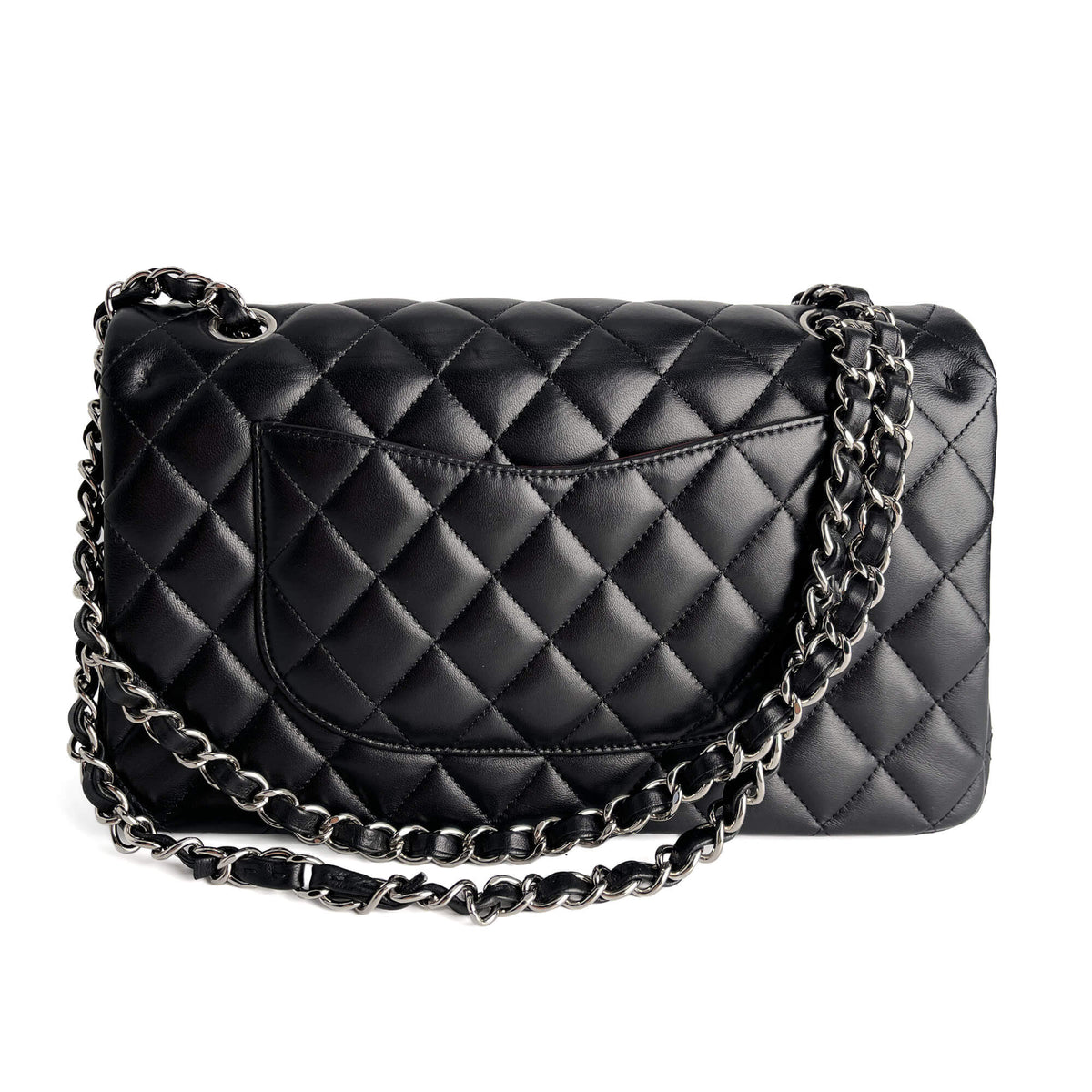 Second hand Chanel Classic Double Flap Medium Lambskin Leather Matelassè Shoulder Bag Black - Tabita Bags