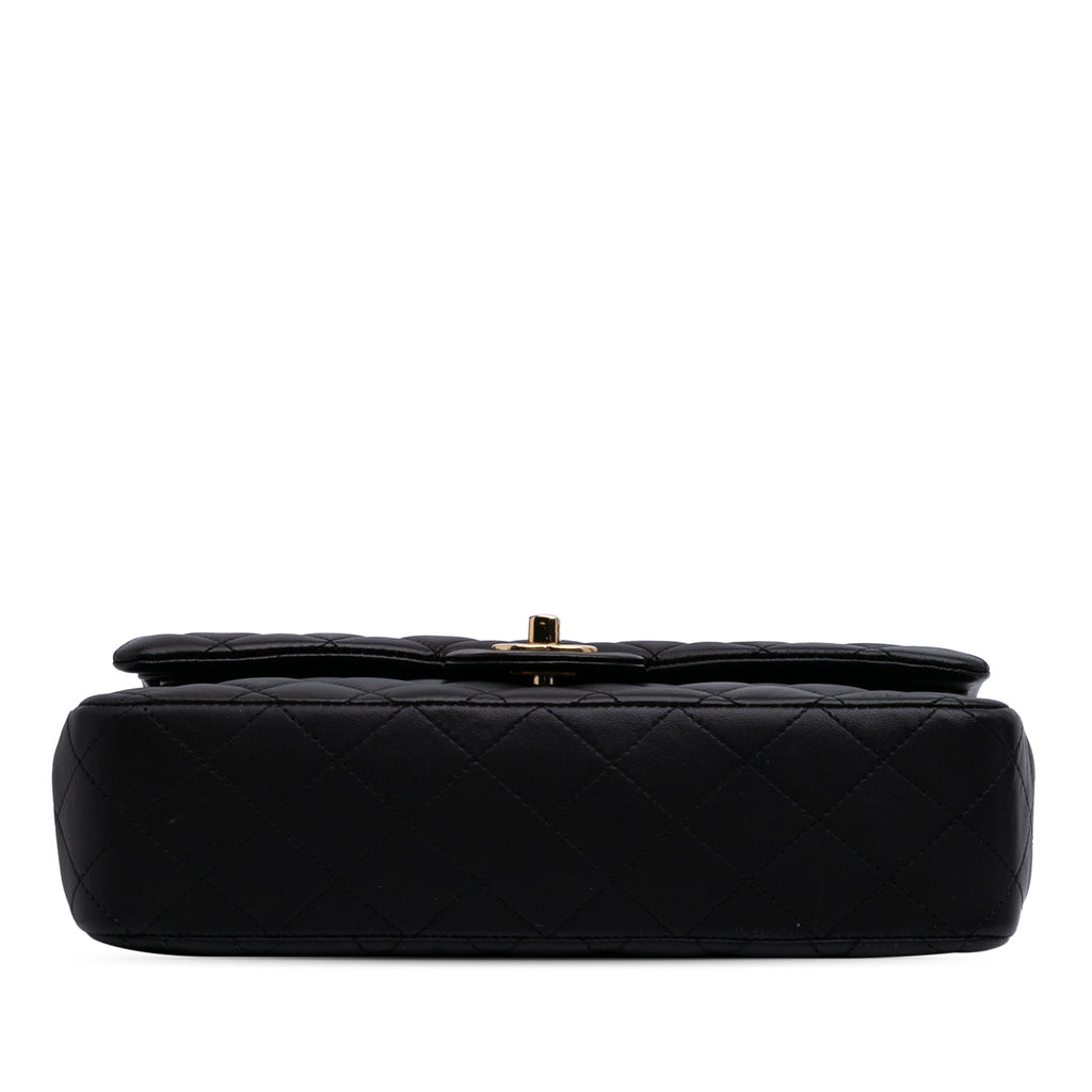 Second hand Chanel Classic Double Flap Medium Lambskin Leather Matelassè Shoulder Bag Black - Tabita Bags