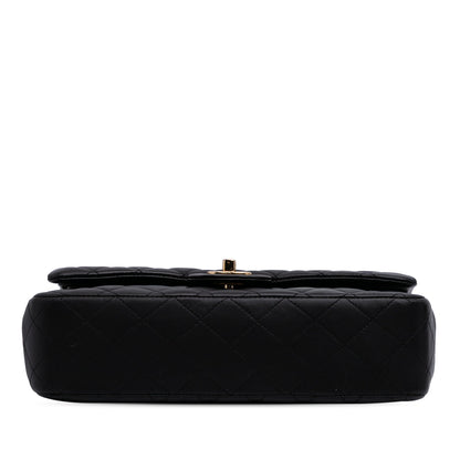Second hand Chanel Classic Double Flap Medium Lambskin Leather Matelassè Shoulder Bag Black - Tabita Bags