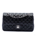 Second hand Chanel Classic Double Flap Medium Lambskin Leather Matelassè Shoulder Bag Black - Tabita Bags