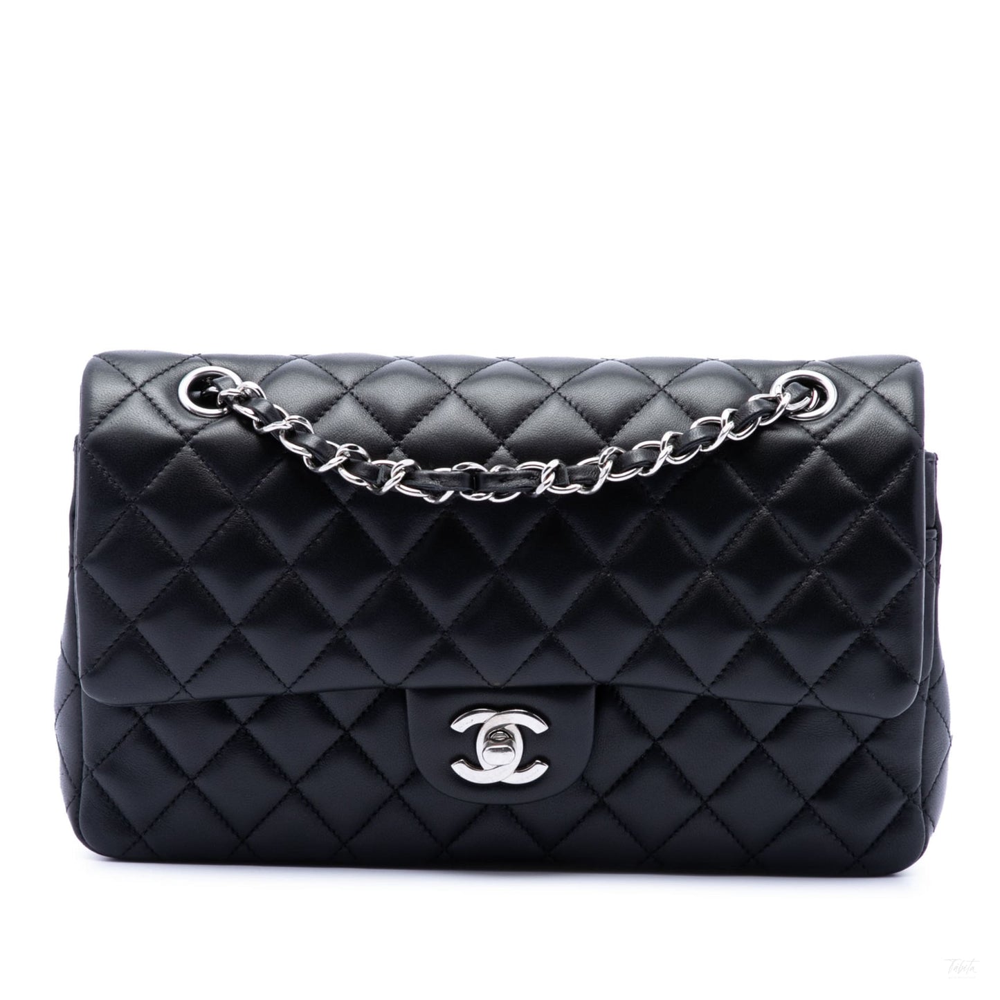 Second hand Chanel Classic Double Flap Medium Lambskin Leather Matelassè Shoulder Bag Black - Tabita Bags