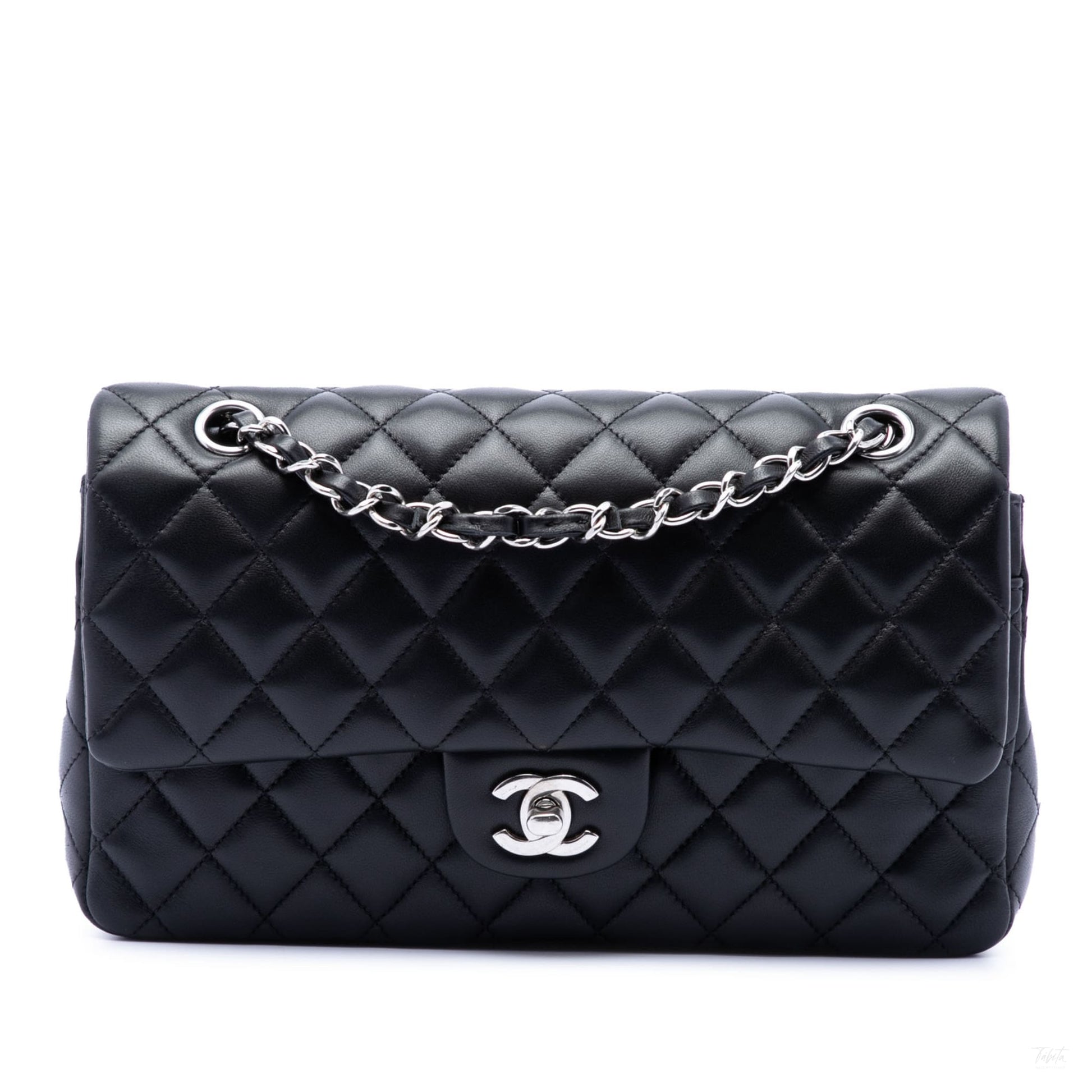 Second hand Chanel Classic Double Flap Medium Lambskin Leather Matelassè Shoulder Bag Black - Tabita Bags