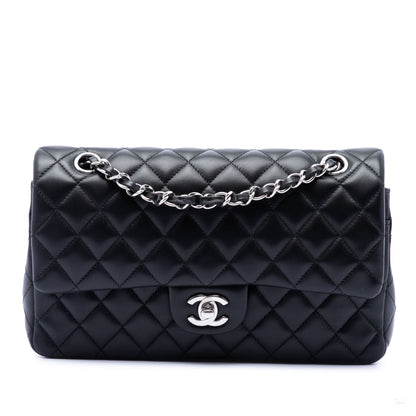Second hand Chanel Classic Double Flap Medium Lambskin Leather Matelassè Shoulder Bag Black - Tabita Bags