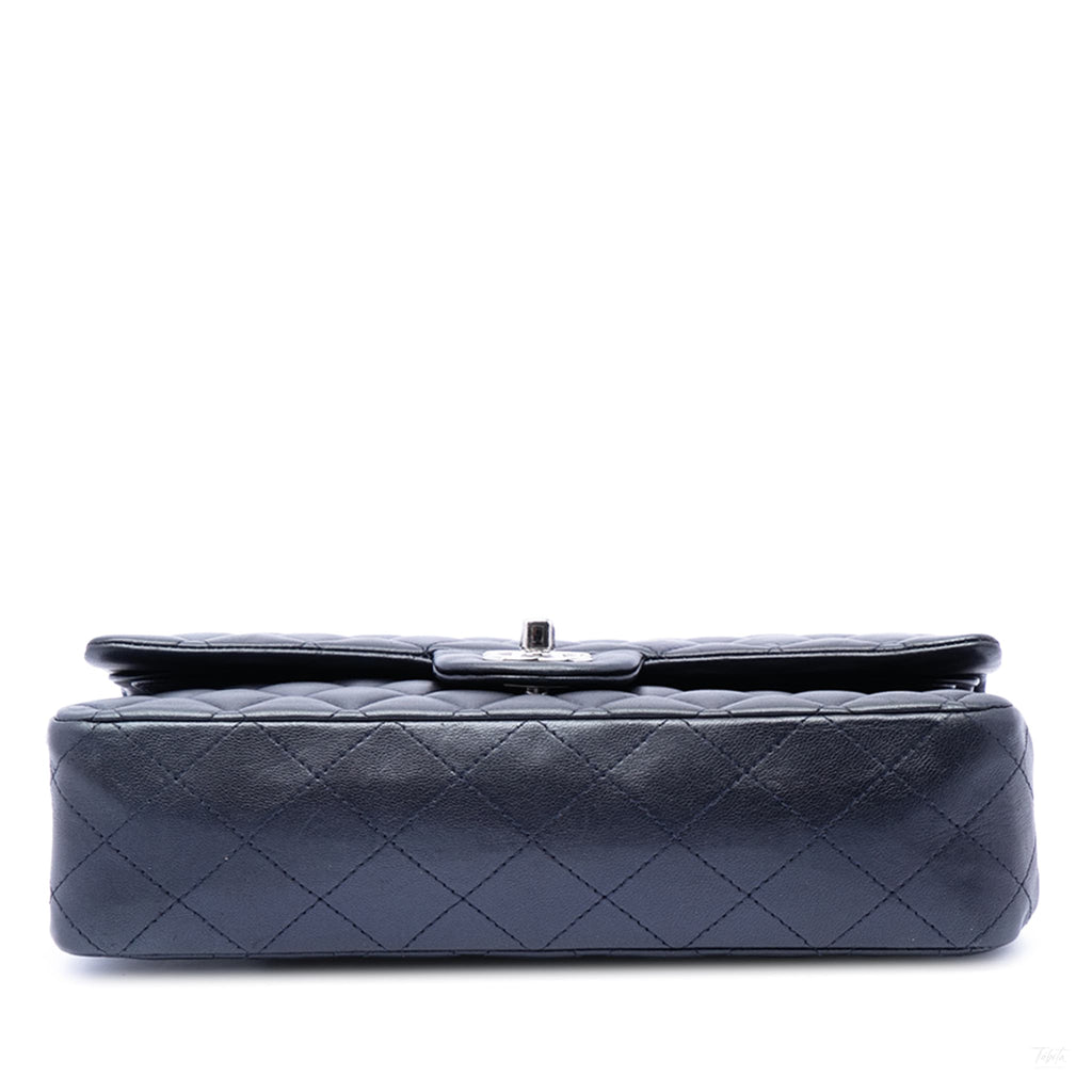 Second hand Chanel Classic Double Flap Medium Lambskin Leather Matelassè Shoulder Bag Blue - Tabita Bags