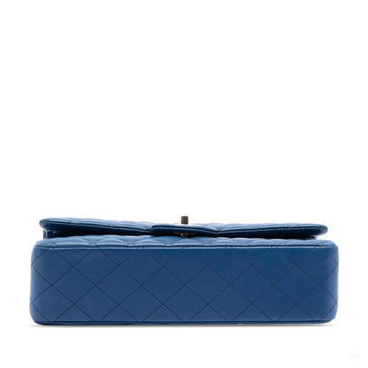 Second hand Chanel Classic Double Flap Medium Lambskin Leather Matelassè Shoulder Bag Blue - Tabita Bags