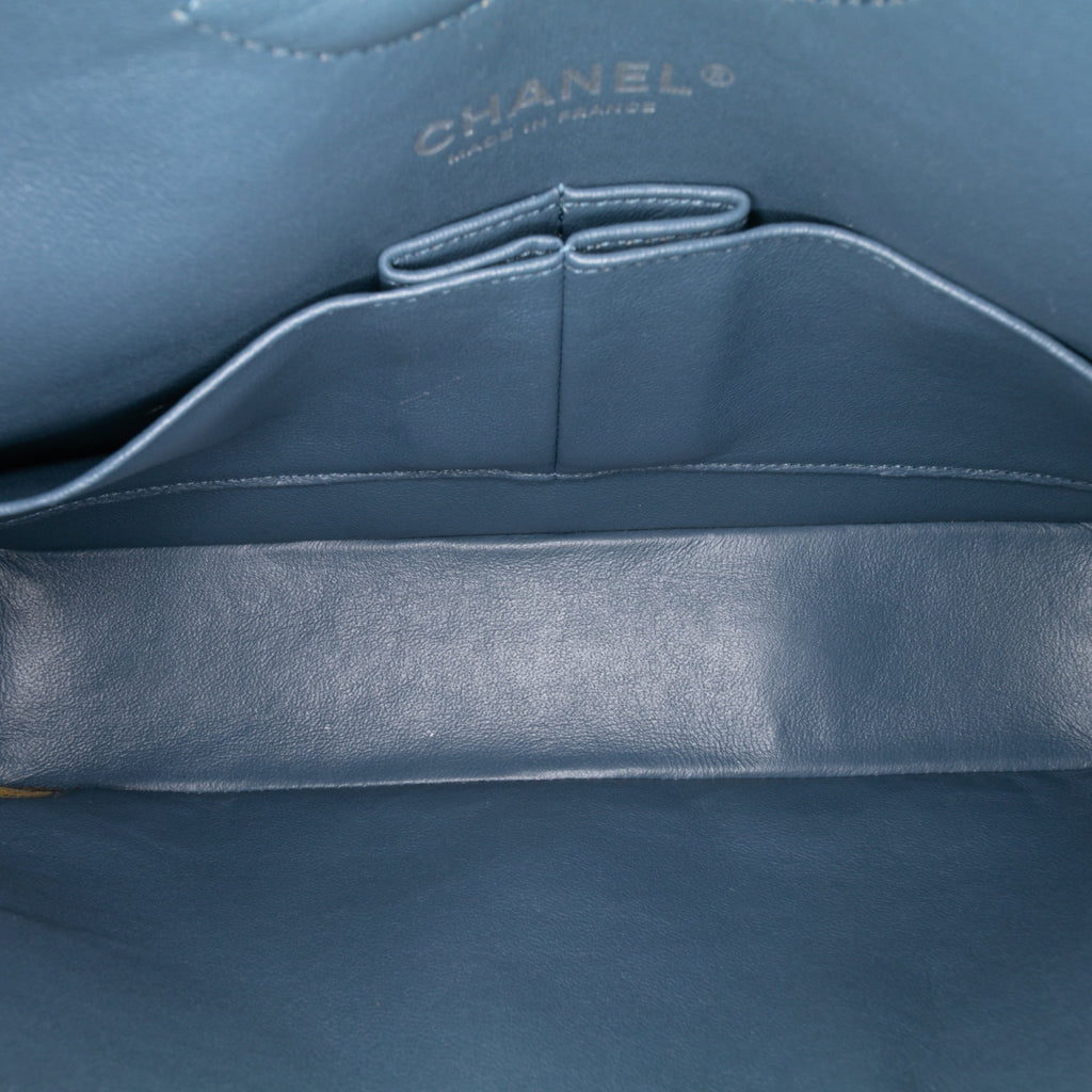Second hand Chanel Classic Double Flap Medium Lambskin Leather Matelassè Shoulder Bag Blue - Tabita Bags