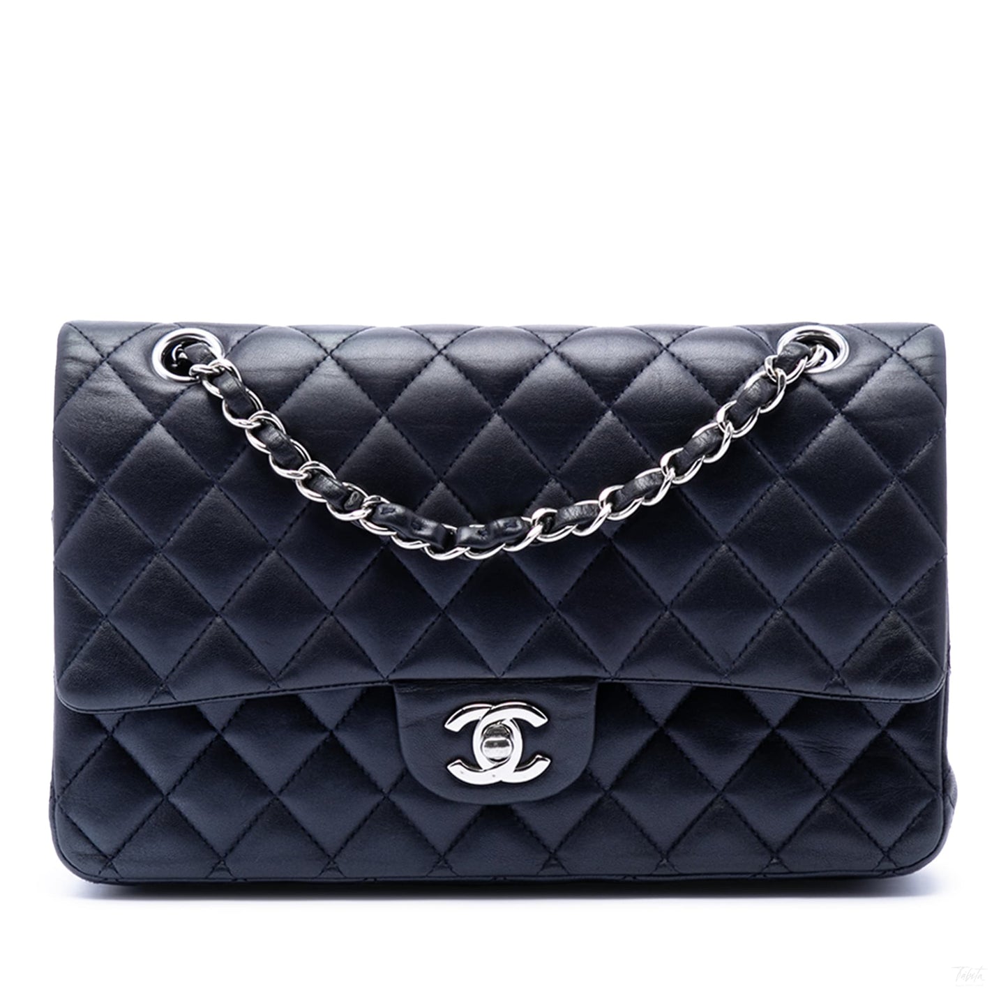 Second hand Chanel Classic Double Flap Medium Lambskin Leather Matelassè Shoulder Bag Blue - Tabita Bags