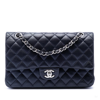 Second hand Chanel Classic Double Flap Medium Lambskin Leather Matelassè Shoulder Bag Blue - Tabita Bags