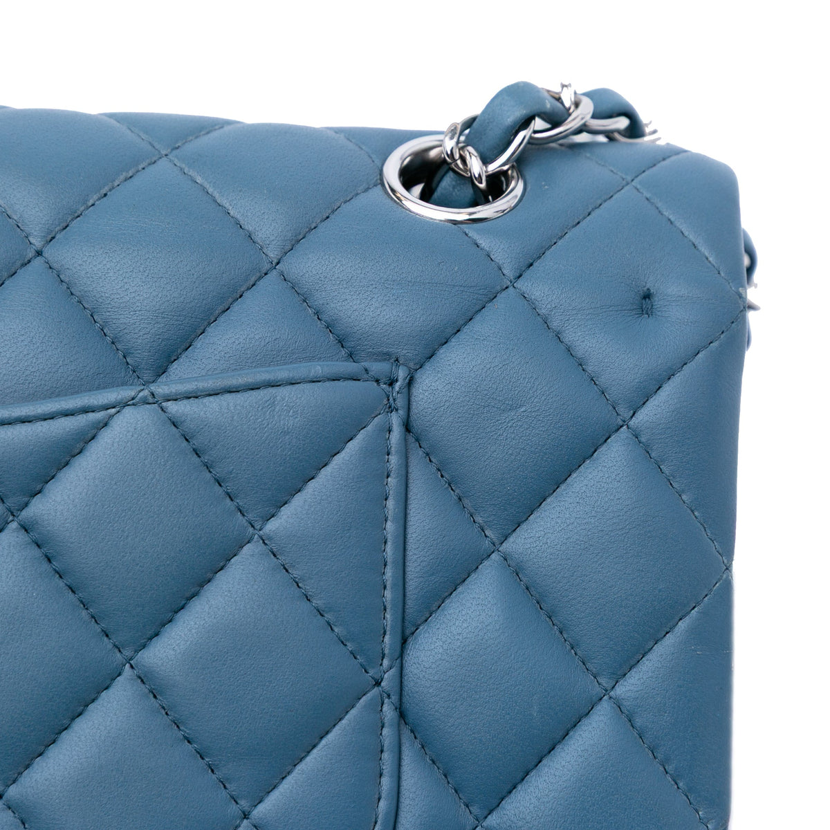 Second hand Chanel Classic Double Flap Medium Lambskin Leather Matelassè Shoulder Bag Blue - Tabita Bags