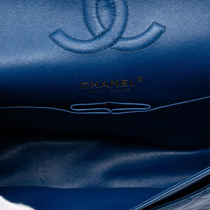 Second hand Chanel Classic Double Flap Medium Lambskin Leather Matelassè Shoulder Bag Blue - Tabita Bags