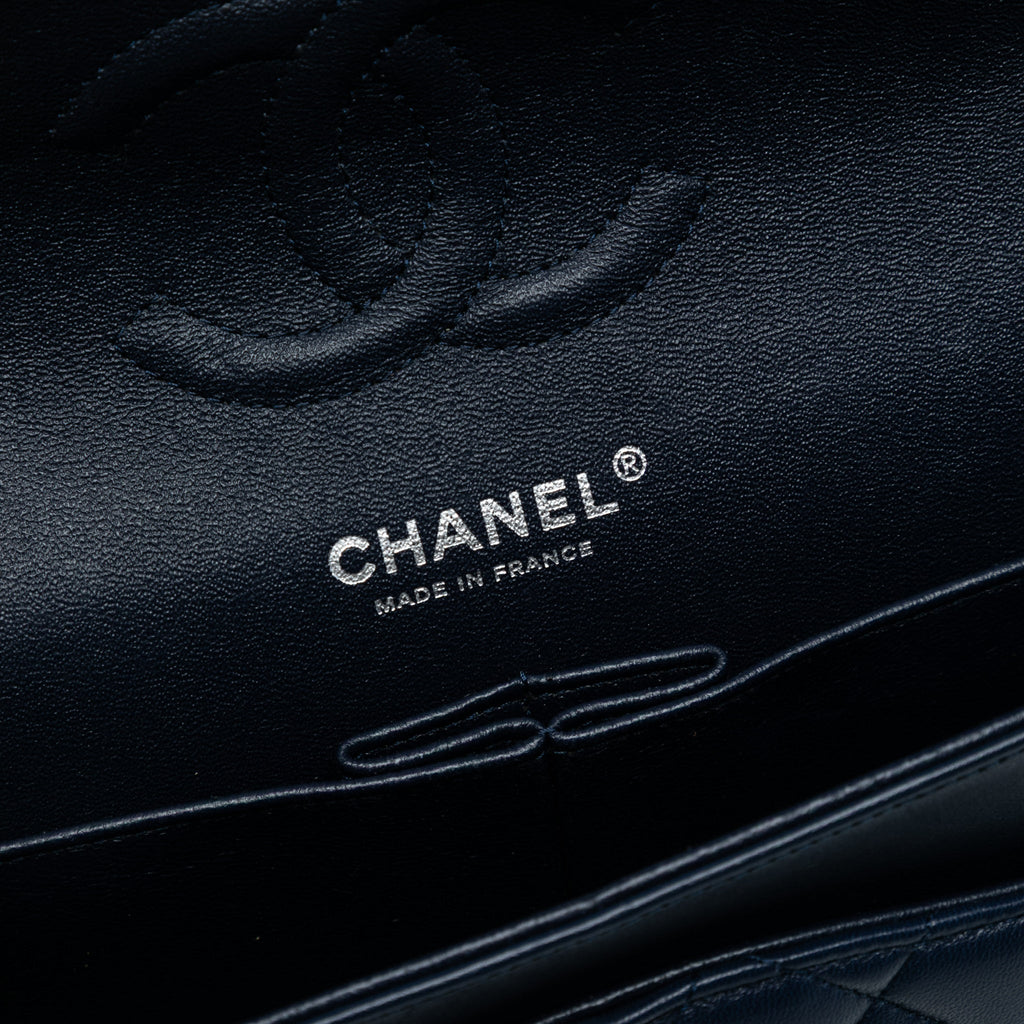 Second hand Chanel Classic Double Flap Medium Lambskin Leather Matelassè Shoulder Bag Blue - Tabita Bags
