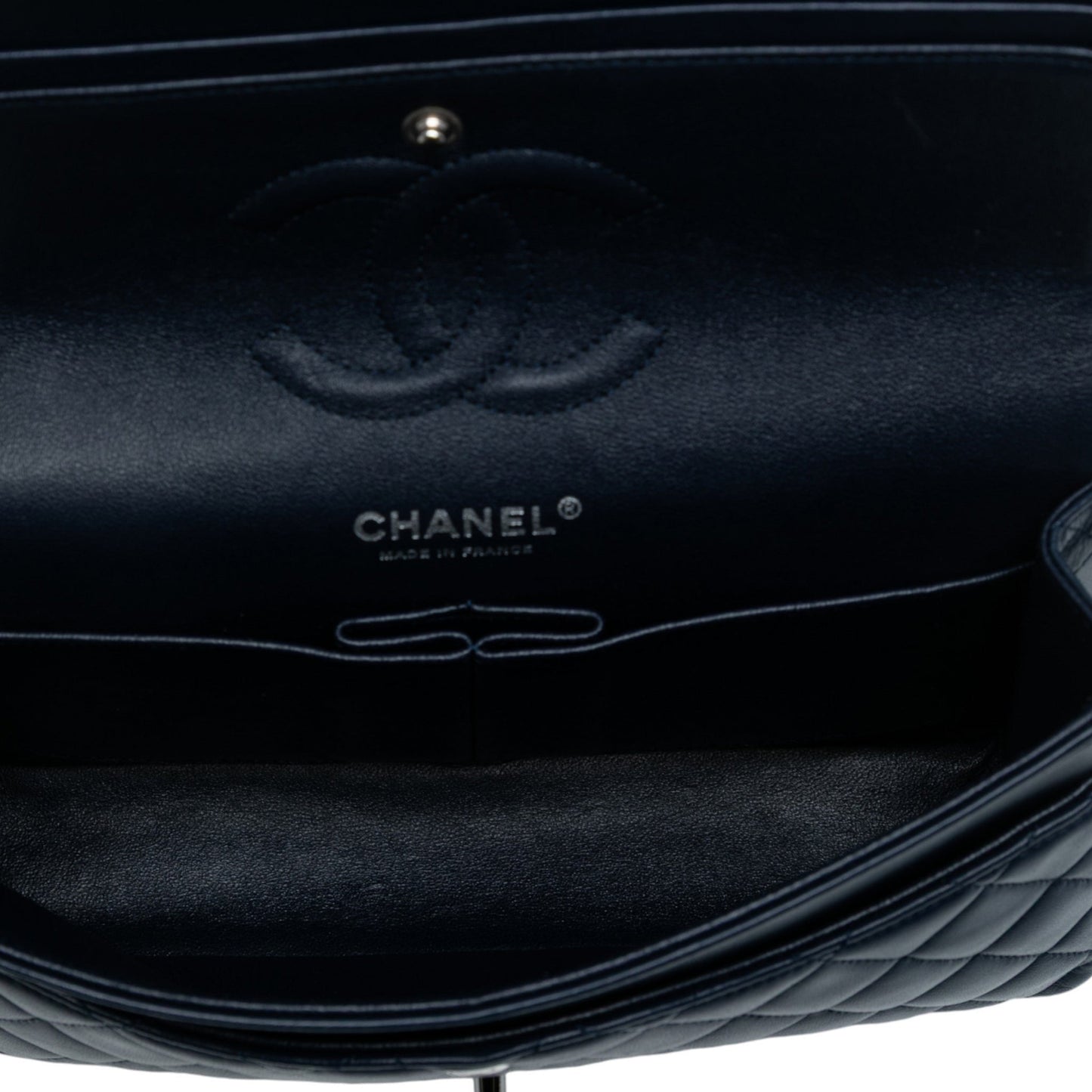 Second hand Chanel Classic Double Flap Medium Lambskin Leather Matelassè Shoulder Bag Blue - Tabita Bags