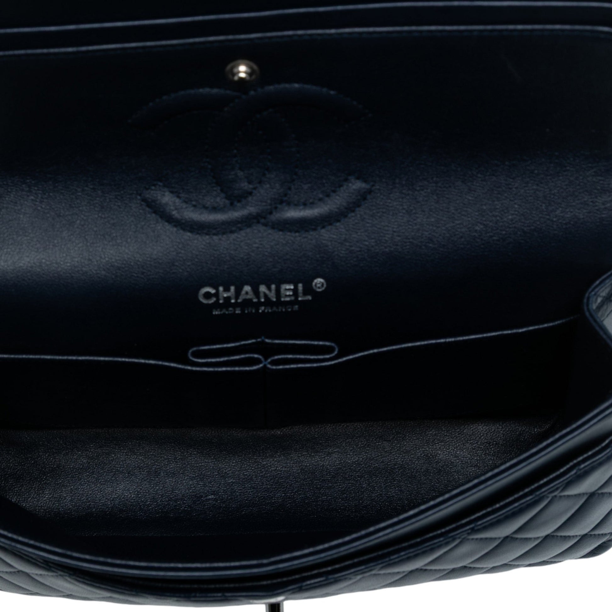 Second hand Chanel Classic Double Flap Medium Lambskin Leather Matelassè Shoulder Bag Blue - Tabita Bags