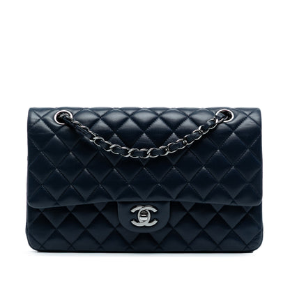 Second hand Chanel Classic Double Flap Medium Lambskin Leather Matelassè Shoulder Bag Blue - Tabita Bags