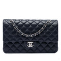 Second hand Chanel Classic Double Flap Medium Lambskin Leather Matelassè Shoulder Bag Blue - Tabita Bags
