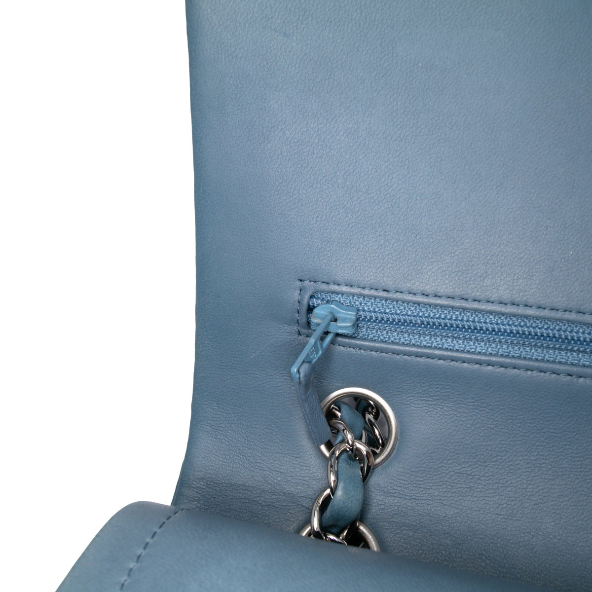Second hand Chanel Classic Double Flap Medium Lambskin Leather Matelassè Shoulder Bag Blue - Tabita Bags