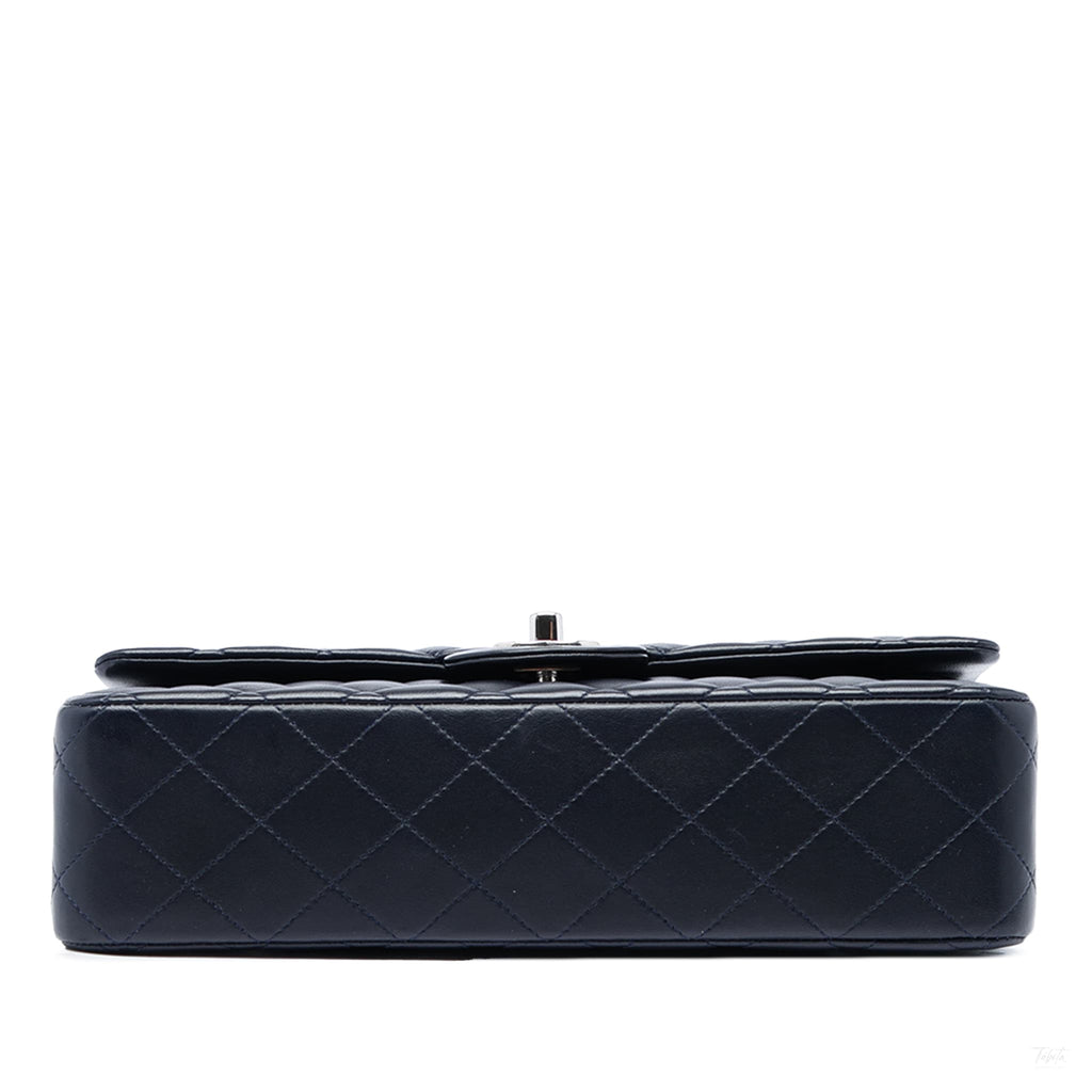 Second hand Chanel Classic Double Flap Medium Lambskin Leather Matelassè Shoulder Bag Blue - Tabita Bags