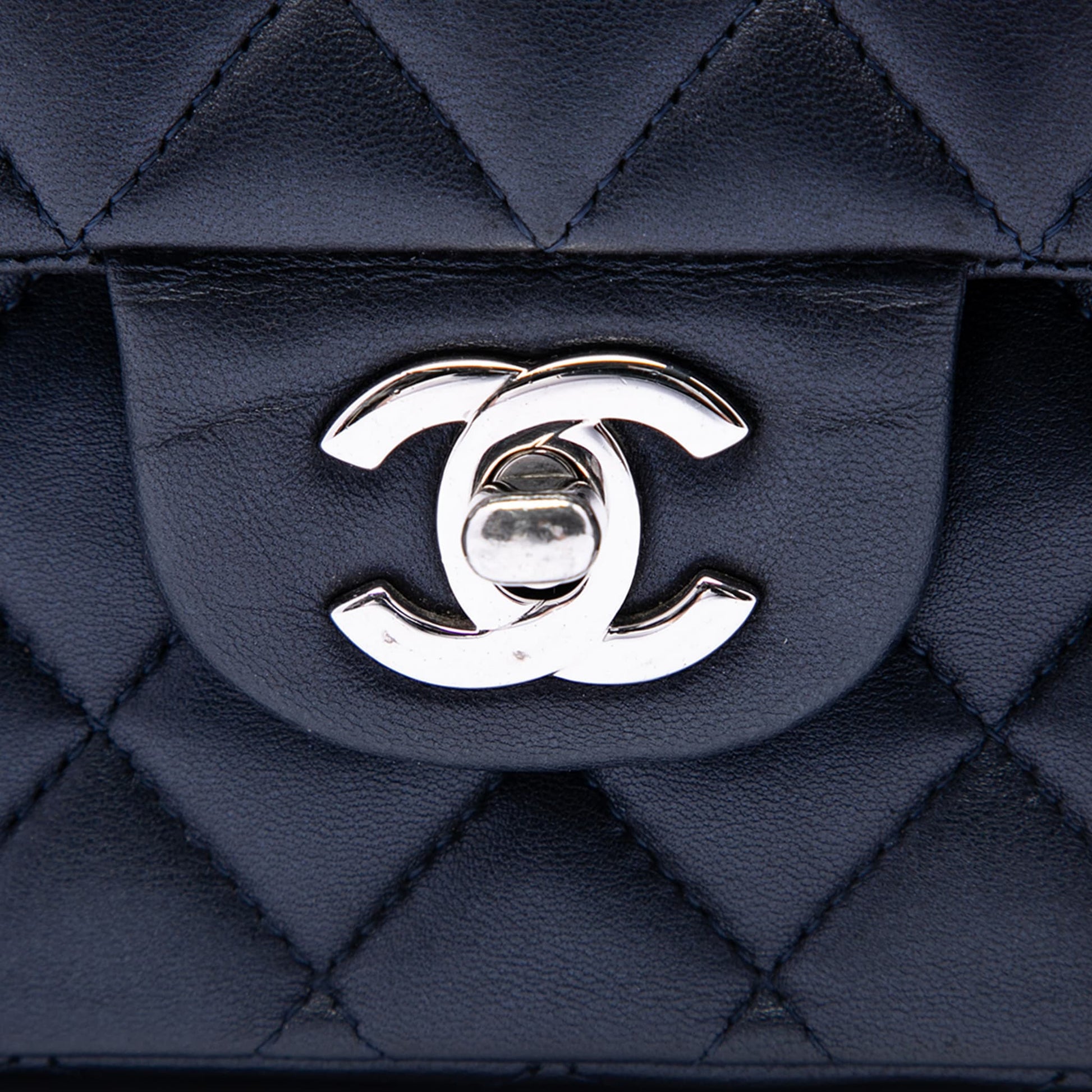 Second hand Chanel Classic Double Flap Medium Lambskin Leather Matelassè Shoulder Bag Blue - Tabita Bags