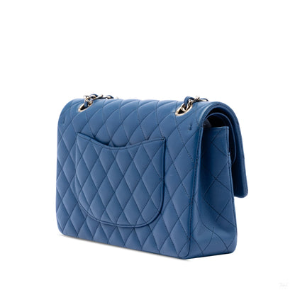 Second hand Chanel Classic Double Flap Medium Lambskin Leather Matelassè Shoulder Bag Blue - Tabita Bags