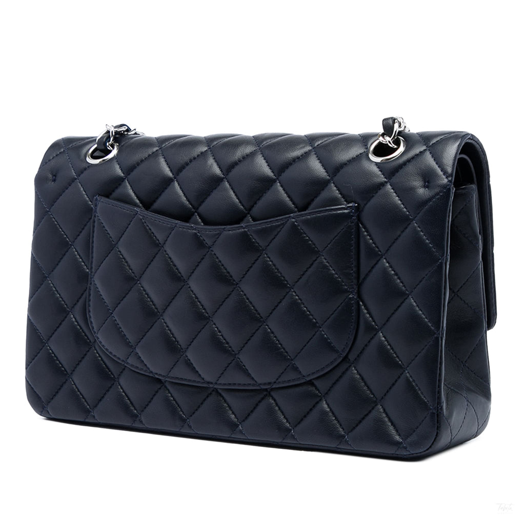 Second hand Chanel Classic Double Flap Medium Lambskin Leather Matelassè Shoulder Bag Blue - Tabita Bags