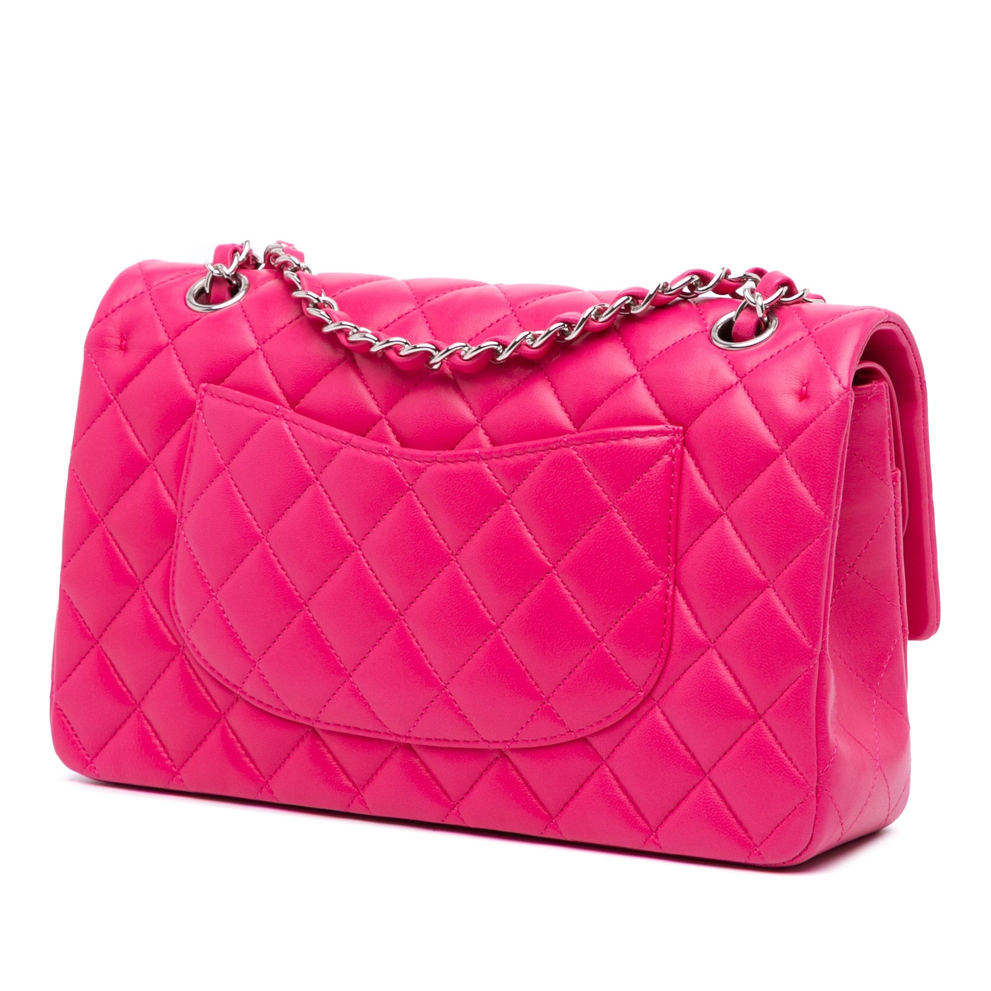 Second hand Chanel Classic Double Flap Medium Lambskin Leather Matelassè Shoulder Bag Pink - Tabita Bags