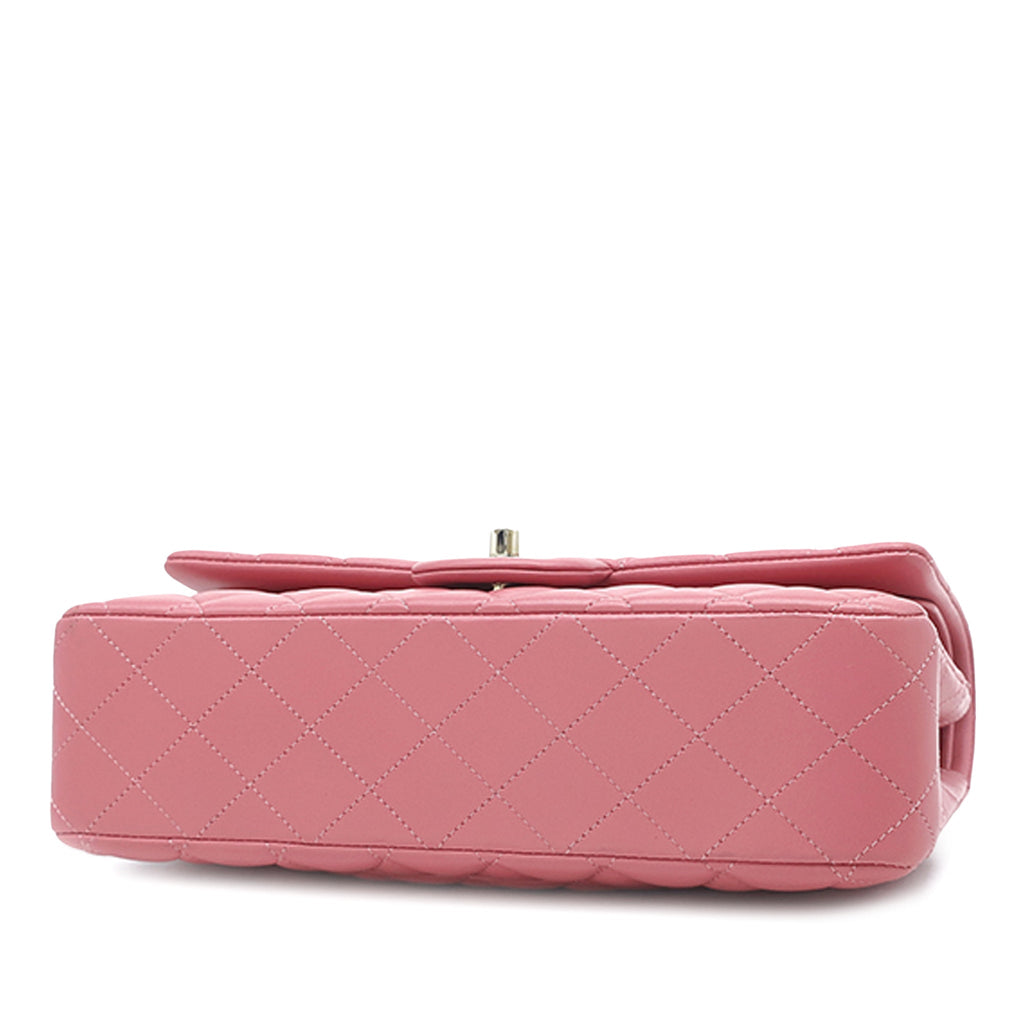 Second hand Chanel Classic Double Flap Medium Lambskin Leather Matelassè Shoulder Bag Pink - Tabita Bags