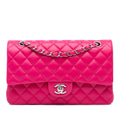 Second hand Chanel Classic Double Flap Medium Lambskin Leather Matelassè Shoulder Bag Pink - Tabita Bags