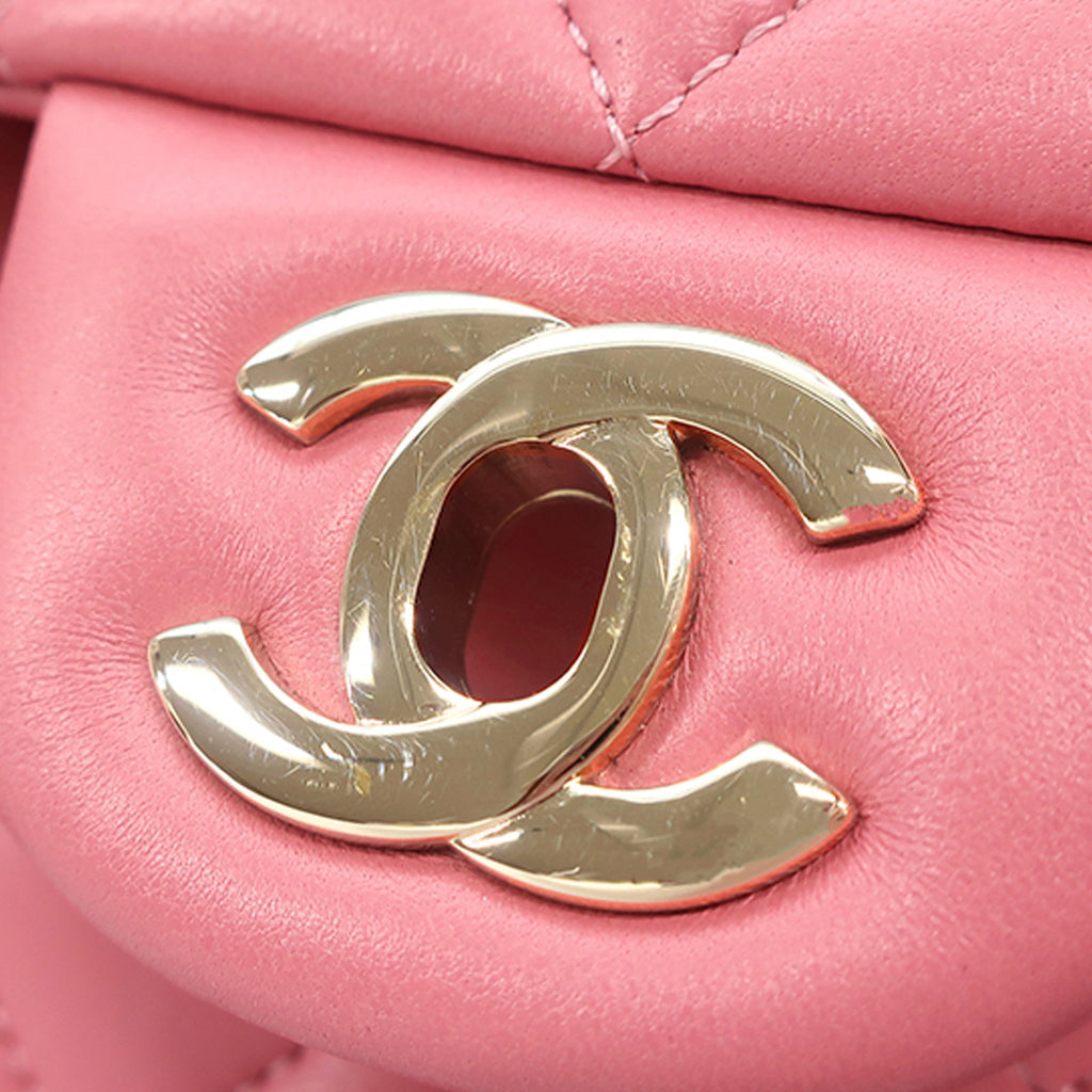 Second hand Chanel Classic Double Flap Medium Lambskin Leather Matelassè Shoulder Bag Pink - Tabita Bags