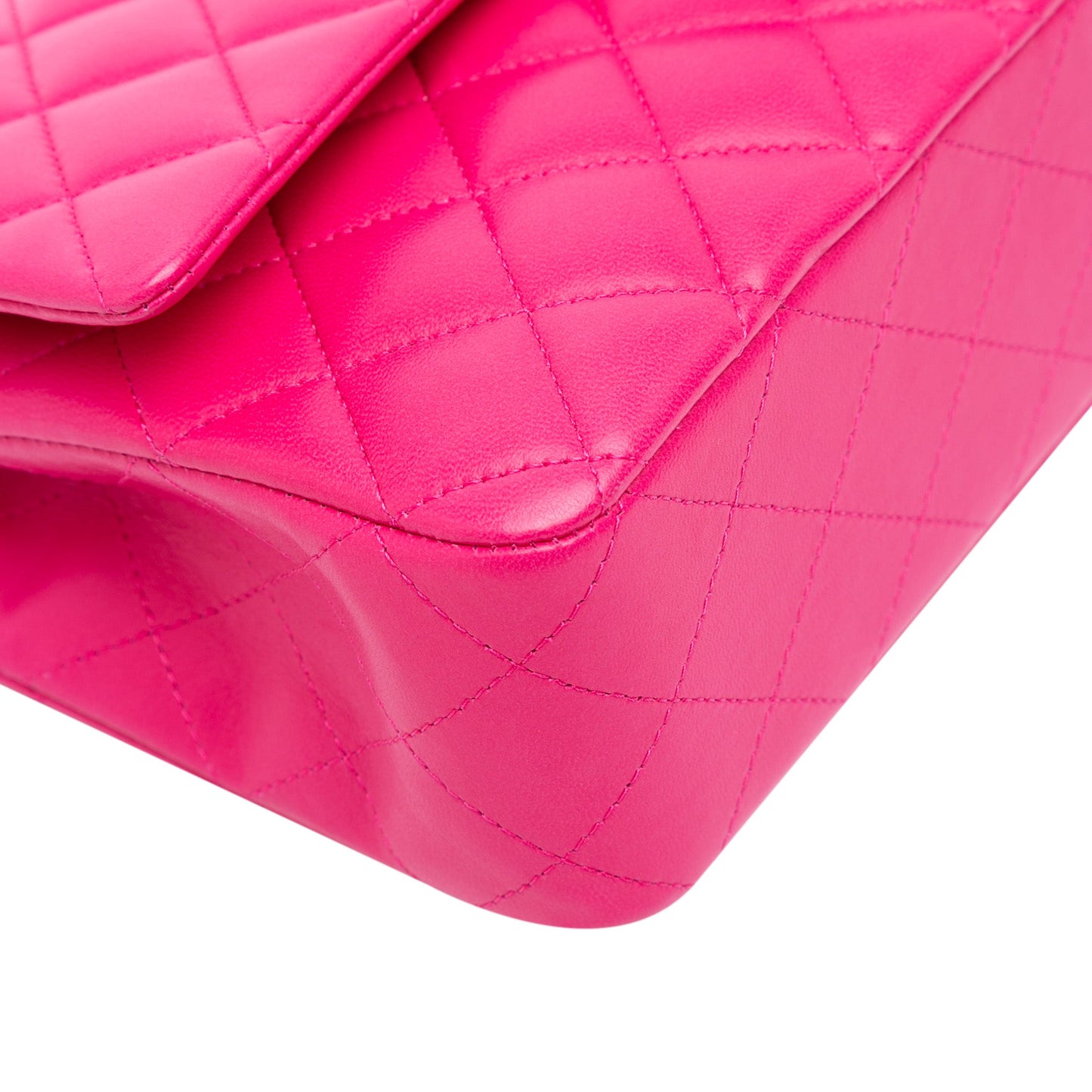 Second hand Chanel Classic Double Flap Medium Lambskin Leather Matelassè Shoulder Bag Pink - Tabita Bags