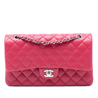 Second hand Chanel Classic Double Flap Medium Lambskin Leather Matelassè Shoulder Bag Pink - Tabita Bags