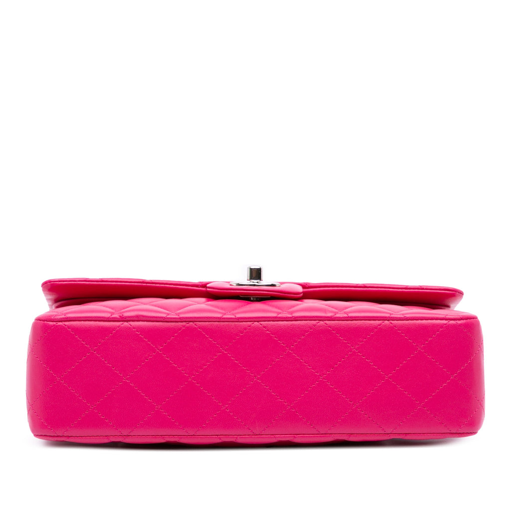 Second hand Chanel Classic Double Flap Medium Lambskin Leather Matelassè Shoulder Bag Pink - Tabita Bags