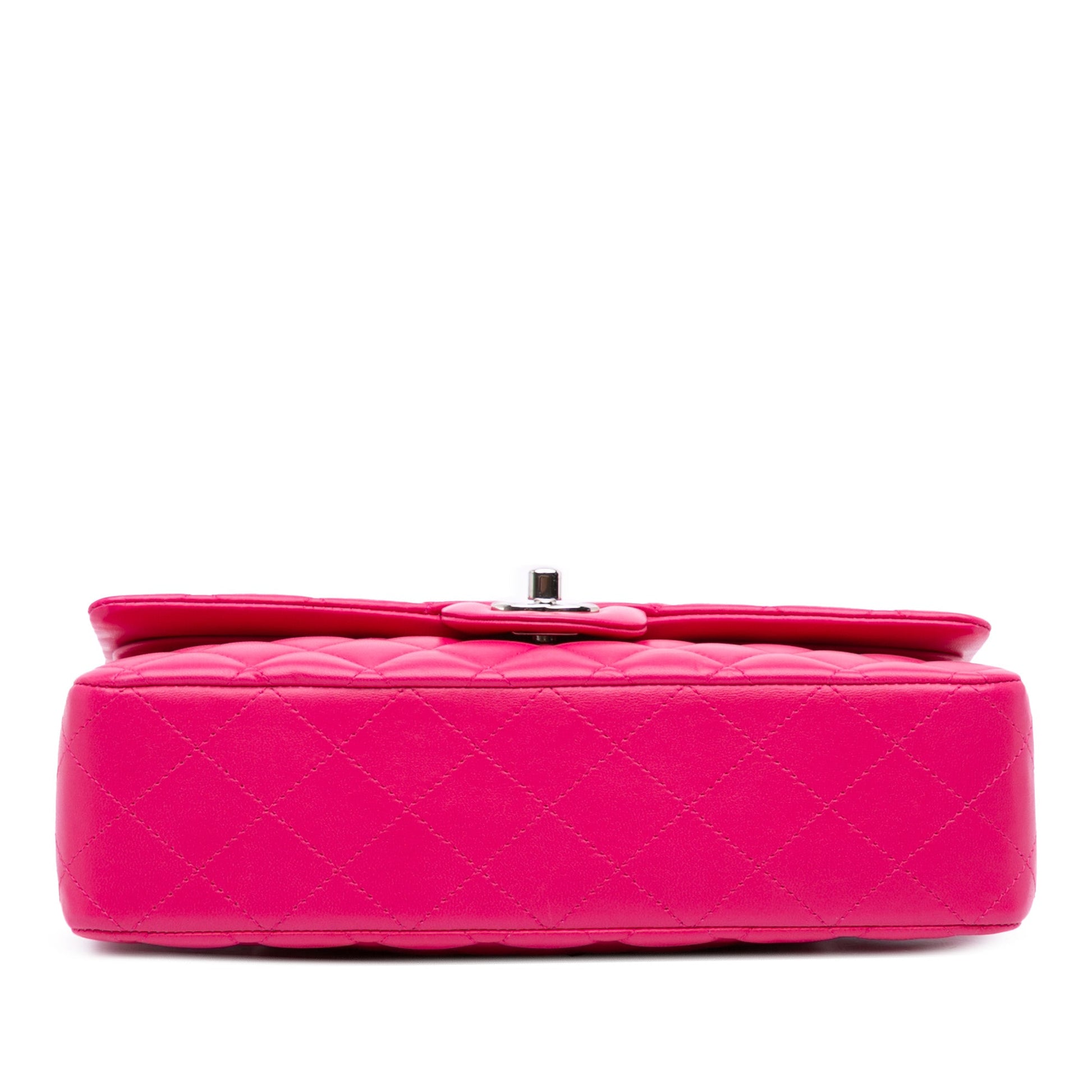 Second hand Chanel Classic Double Flap Medium Lambskin Leather Matelassè Shoulder Bag Pink - Tabita Bags