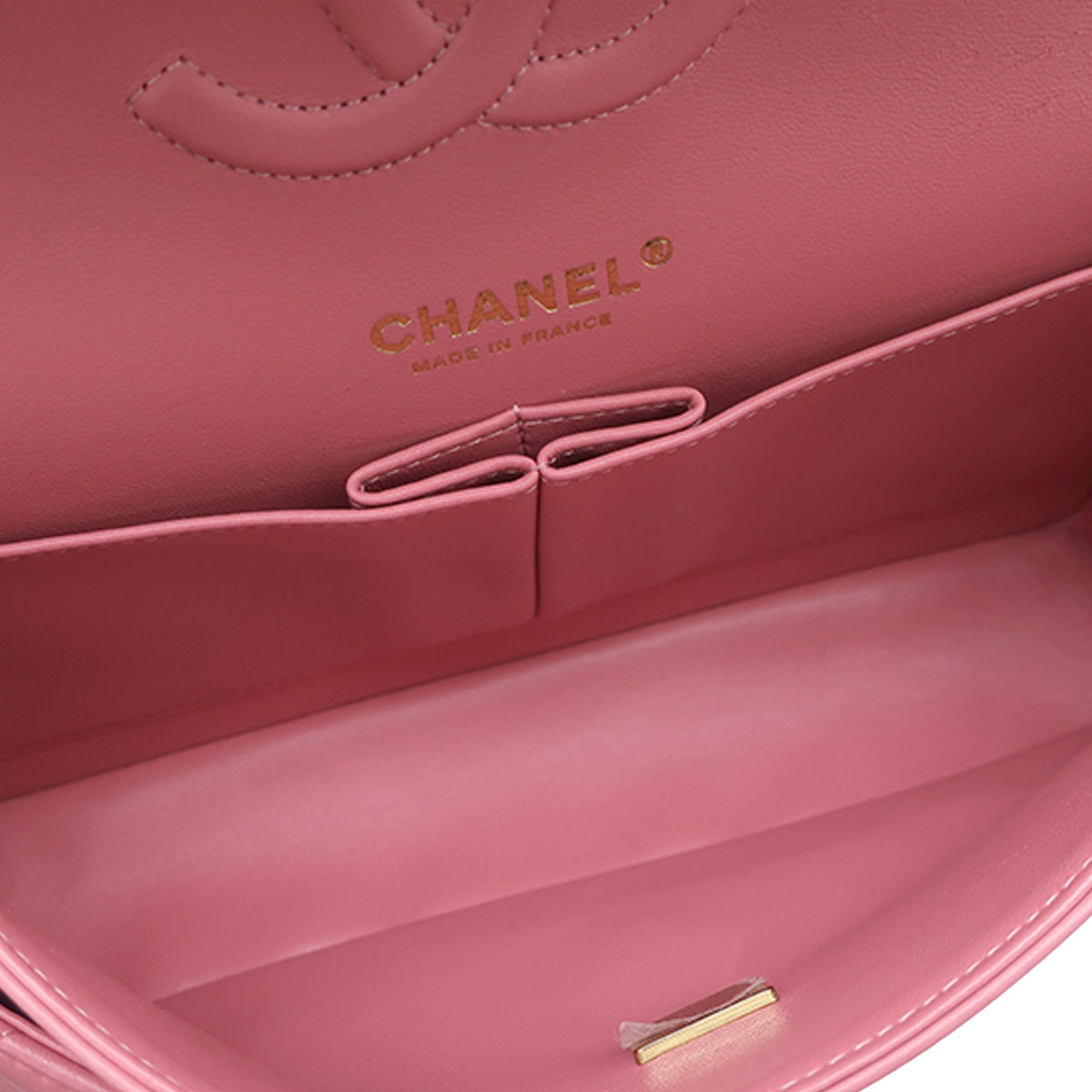 Second hand Chanel Classic Double Flap Medium Lambskin Leather Matelassè Shoulder Bag Pink - Tabita Bags