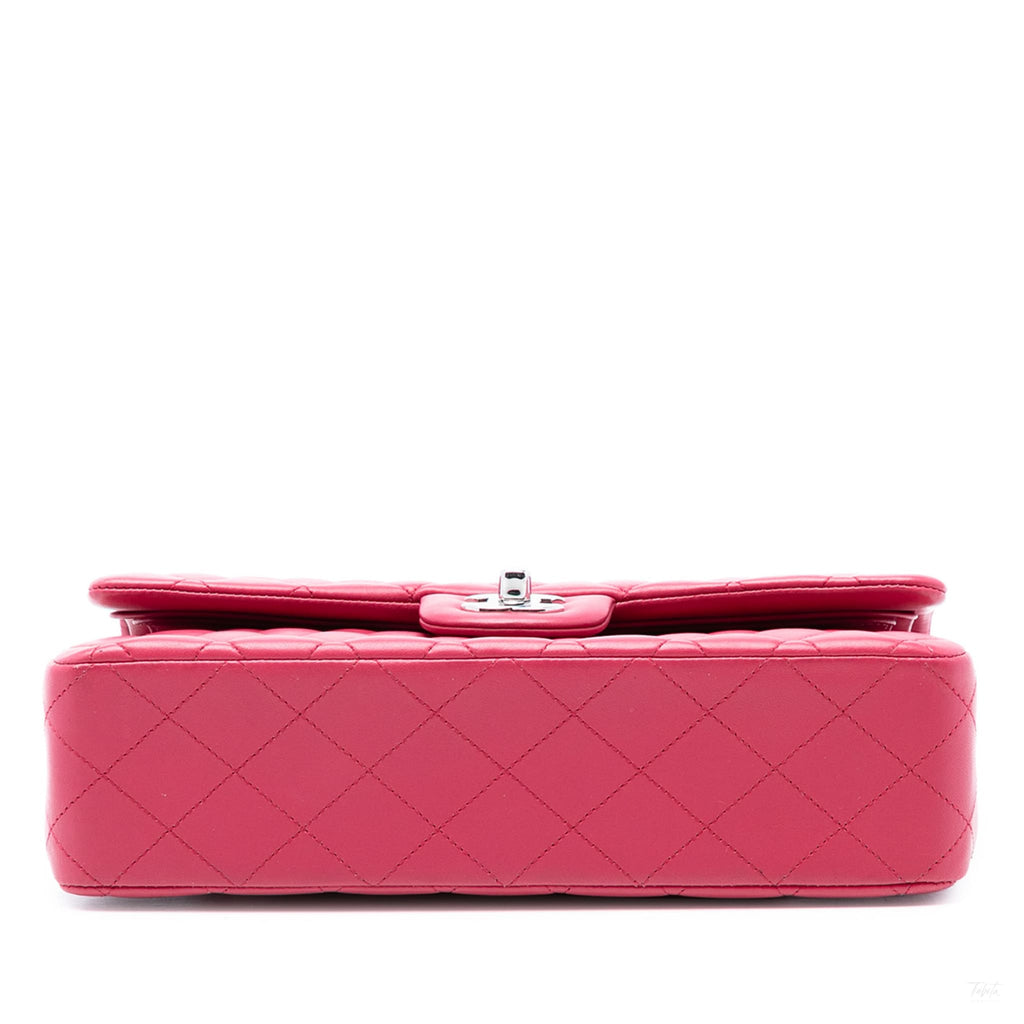 Second hand Chanel Classic Double Flap Medium Lambskin Leather Matelassè Shoulder Bag Pink - Tabita Bags