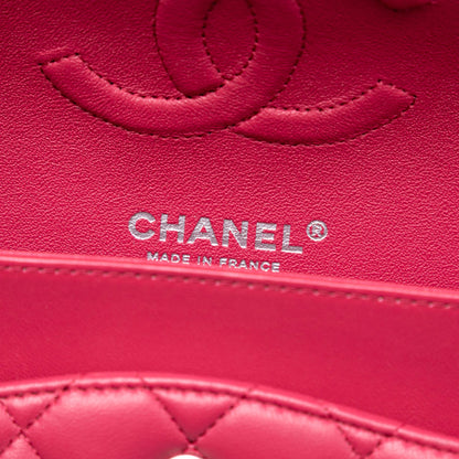 Second hand Chanel Classic Double Flap Medium Lambskin Leather Matelassè Shoulder Bag Pink - Tabita Bags