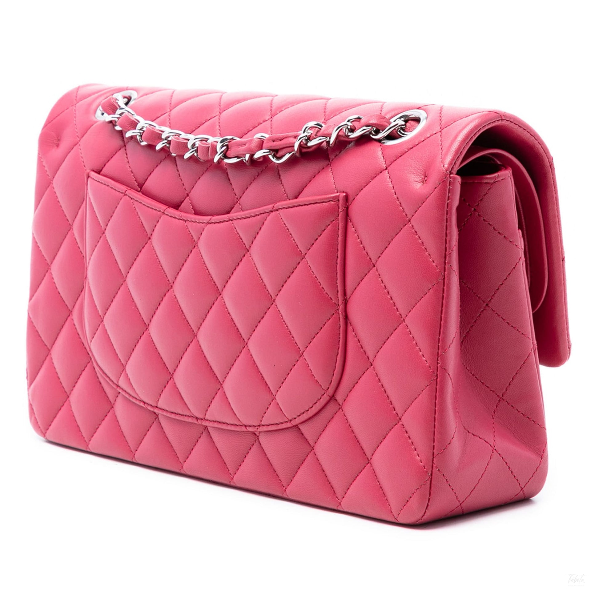 Second hand Chanel Classic Double Flap Medium Lambskin Leather Matelassè Shoulder Bag Pink - Tabita Bags