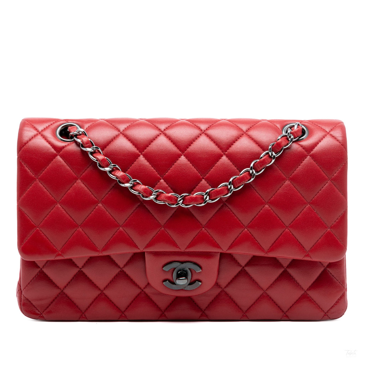 Second hand Chanel Classic Double Flap Medium Lambskin Leather Matelassè Shoulder Bag Red - Tabita Bags
