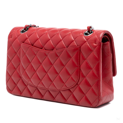 Second hand Chanel Classic Double Flap Medium Lambskin Leather Matelassè Shoulder Bag Red - Tabita Bags