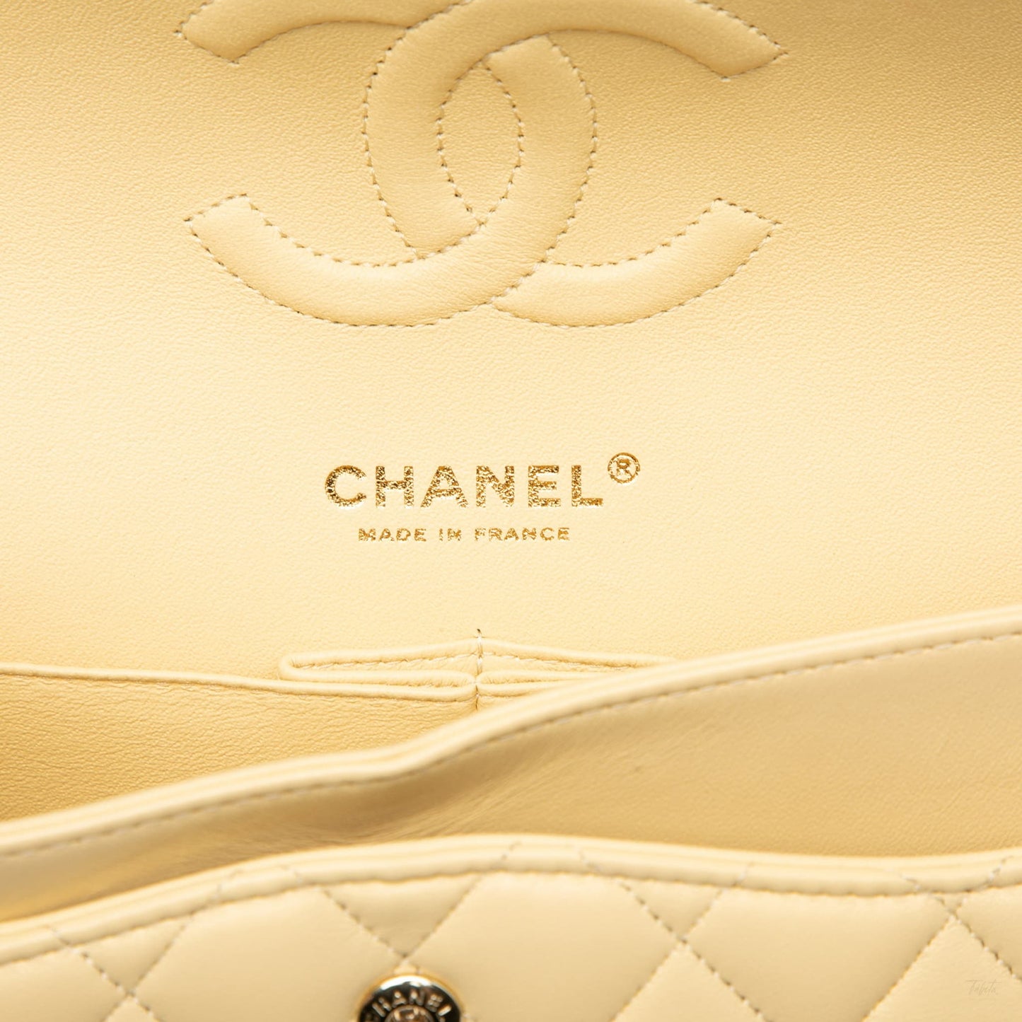Second hand Chanel Classic Double Flap Medium Lambskin Leather Matelassè Shoulder Bag Yellow - Tabita Bags