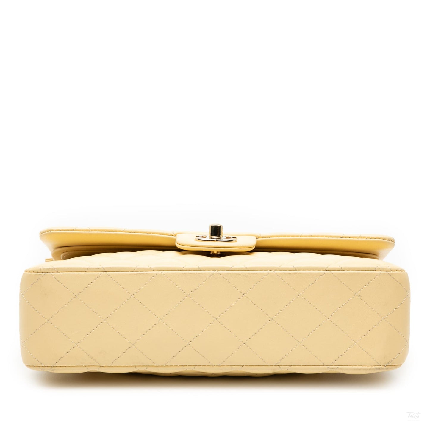Second hand Chanel Classic Double Flap Medium Lambskin Leather Matelassè Shoulder Bag Yellow - Tabita Bags