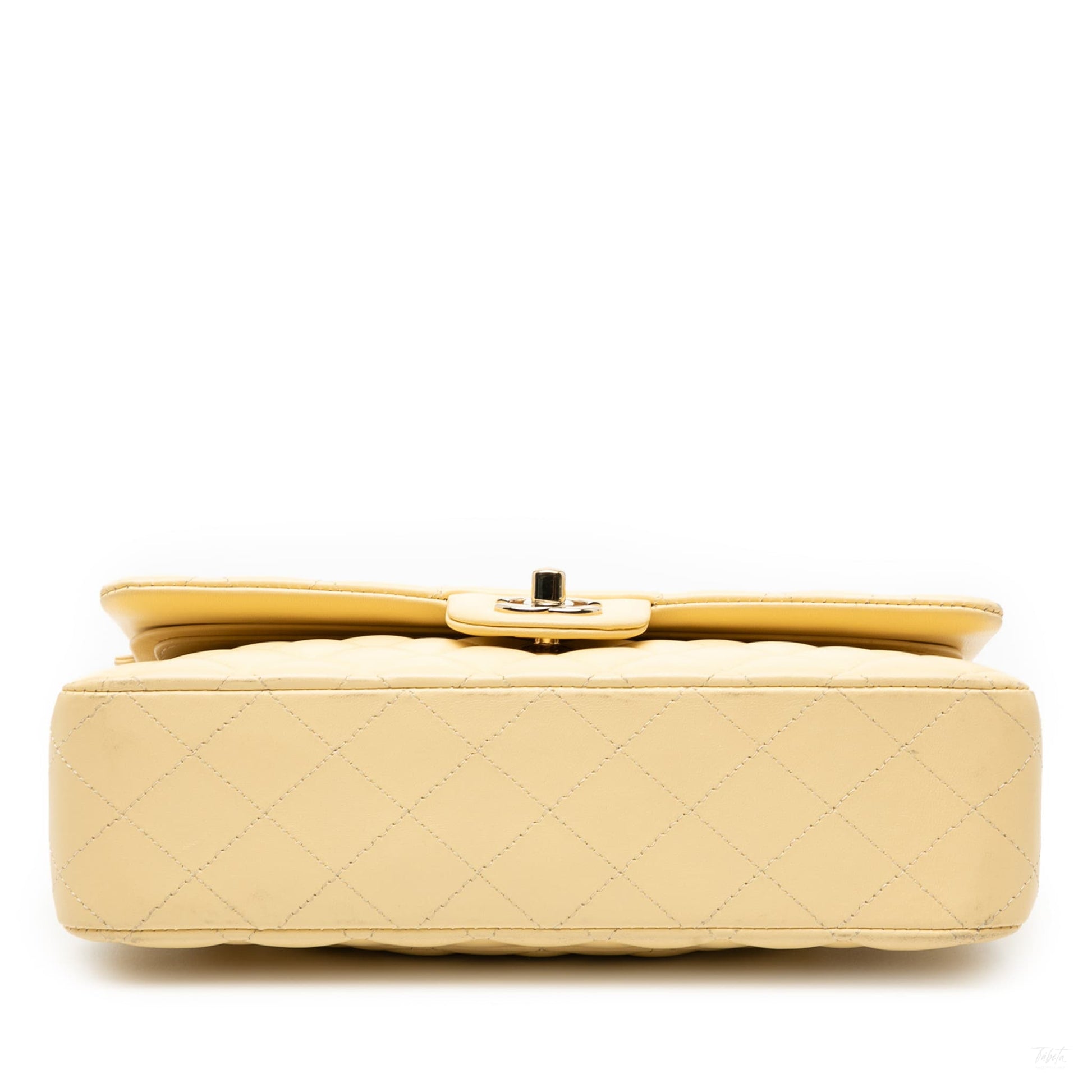 Second hand Chanel Classic Double Flap Medium Lambskin Leather Matelassè Shoulder Bag Yellow - Tabita Bags