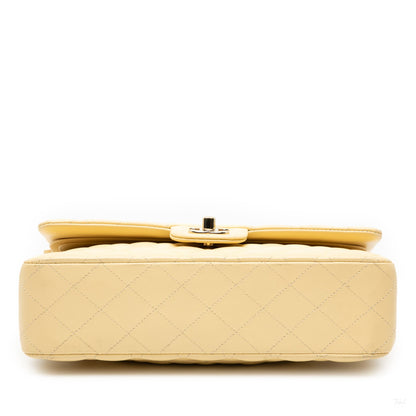 Second hand Chanel Classic Double Flap Medium Lambskin Leather Matelassè Shoulder Bag Yellow - Tabita Bags