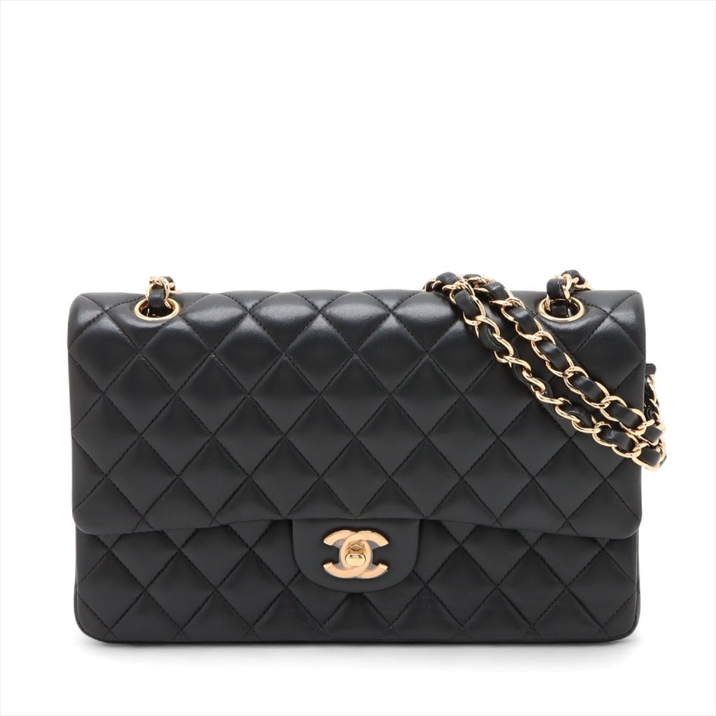 Second hand Chanel Classic Double Flap Medium Leather Matelassè Shoulder Bag Black - Tabita Bags