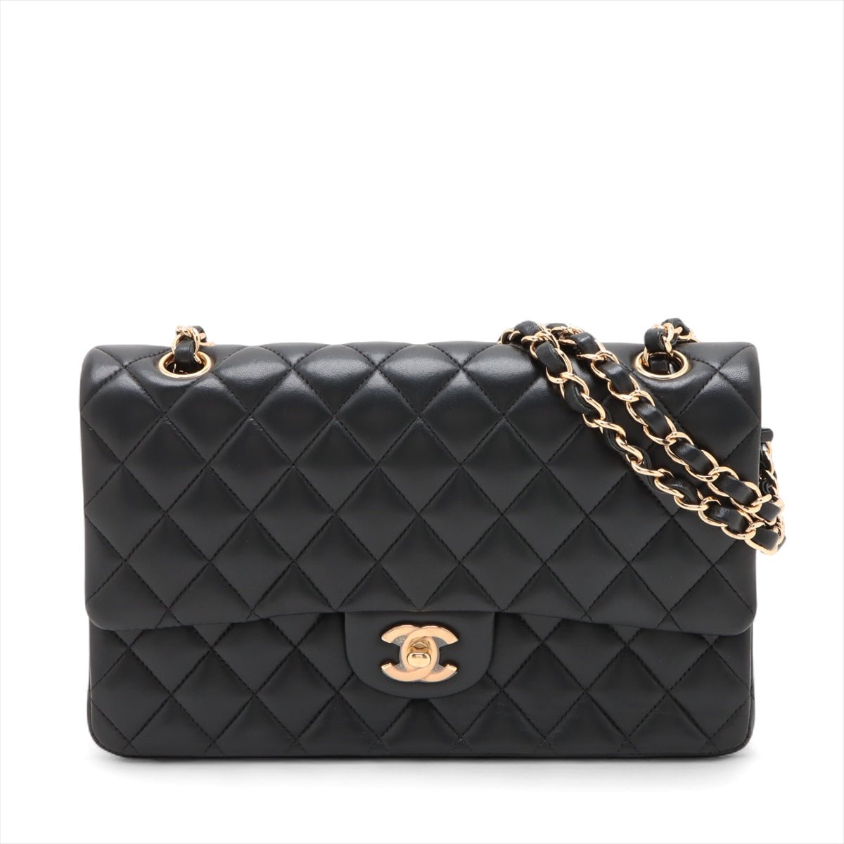 Second hand Chanel Classic Double Flap Medium Leather Matelassè Shoulder Bag Black - Tabita Bags