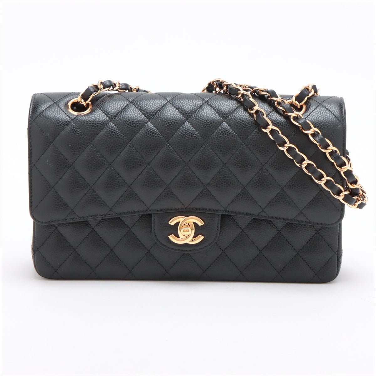 Second hand Chanel Classic Double Flap Medium Matelassè Caviar Leather Flap Shoulder Bag Black - Tabita Bags