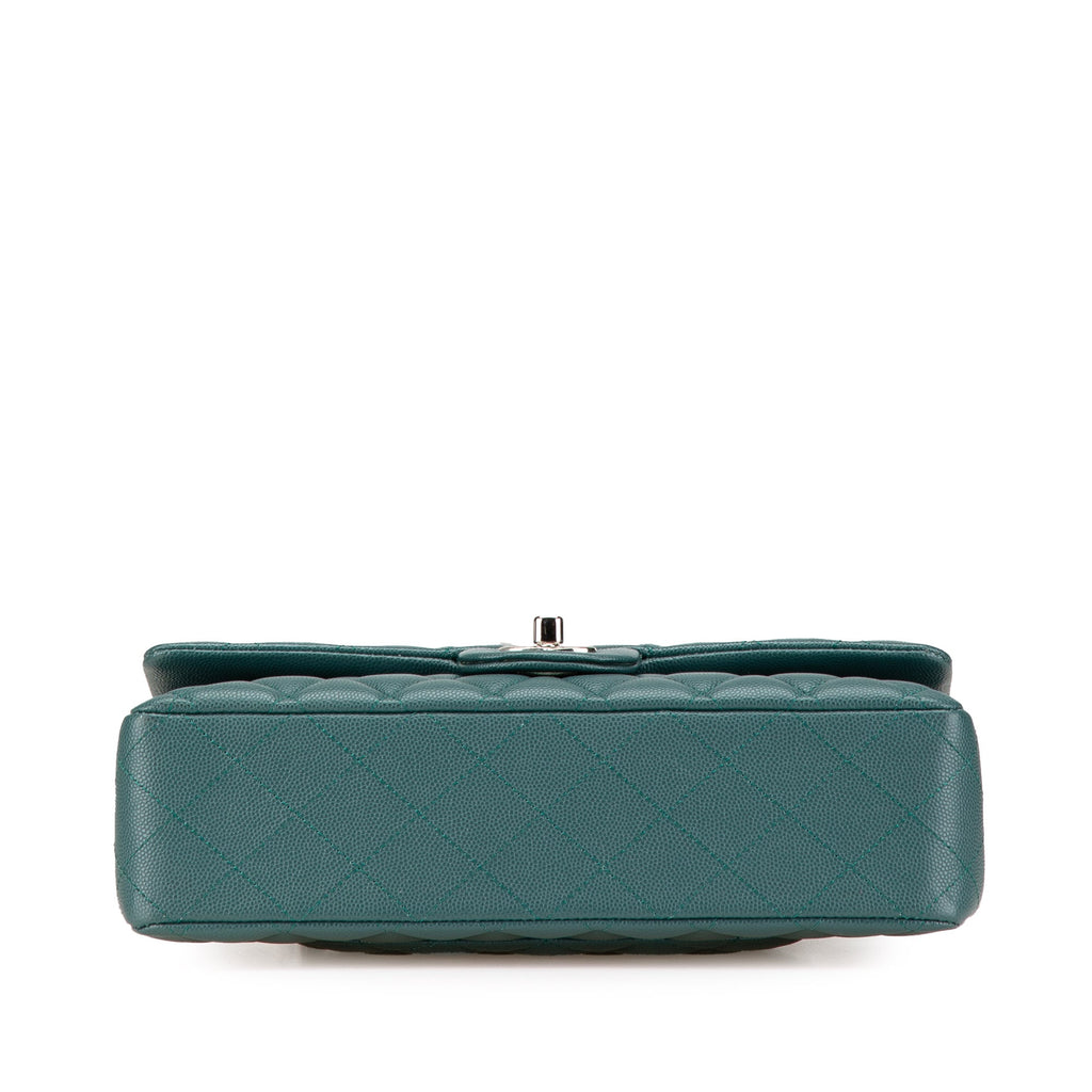 Second hand Chanel Classic Double Flap Medium Matelassè Caviar Leather Flap Shoulder Bag Green - Tabita Bags