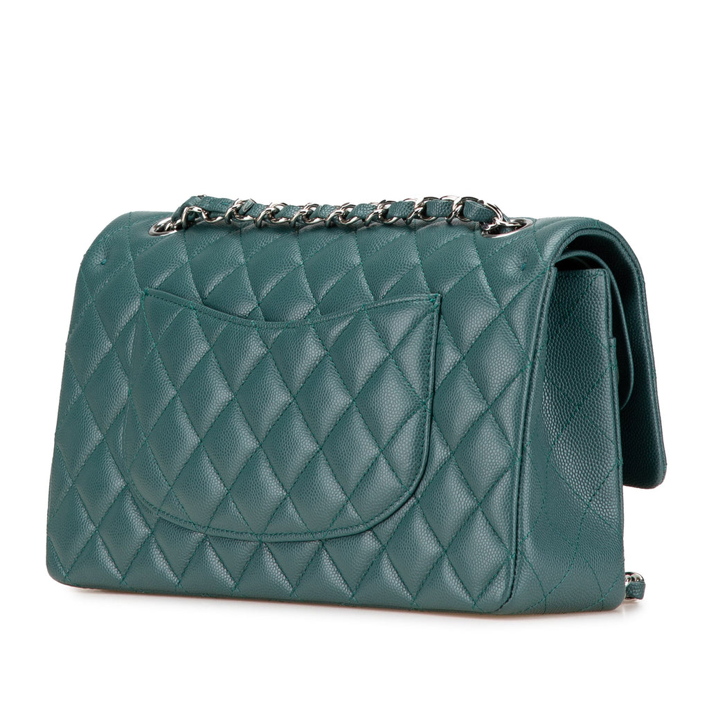 Second hand Chanel Classic Double Flap Medium Matelassè Caviar Leather Flap Shoulder Bag Green - Tabita Bags