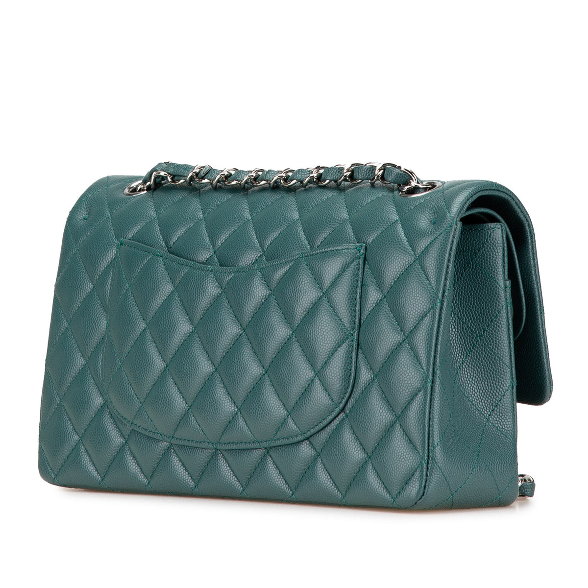 Second hand Chanel Classic Double Flap Medium Matelassè Caviar Leather Flap Shoulder Bag Green - Tabita Bags