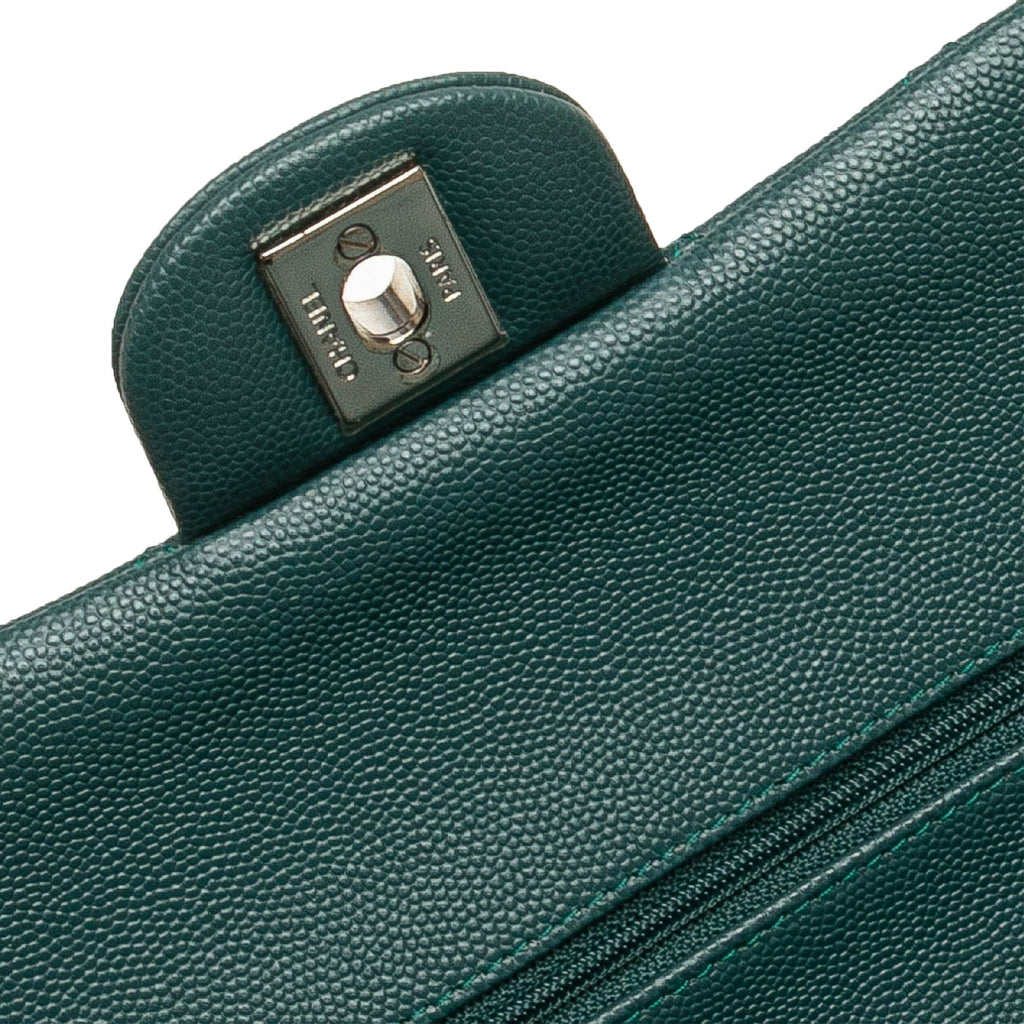 Second hand Chanel Classic Double Flap Medium Matelassè Caviar Leather Flap Shoulder Bag Green - Tabita Bags